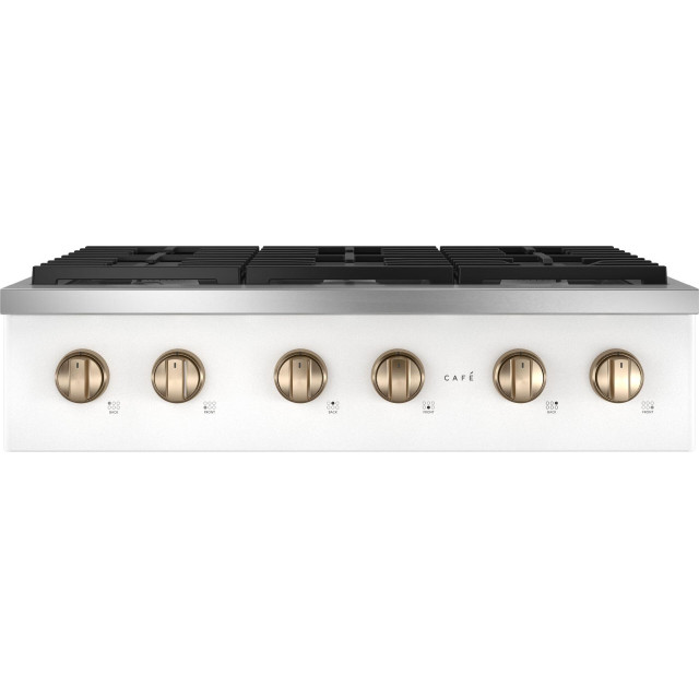 Cafe CGU366P4TW2 Customizable Professional Collection Series 36 Inch Natural Gas Rangetop with 6 Sealed Burners, Continuous Grates, ADA Compliant, Tri-Ring Burner, Continuous Cast Iron Grates, CSA Certified in Matte White