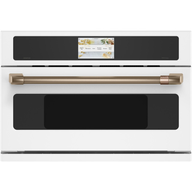 Cafe CSB913P4NW2 30 Inch 5-in-1 Single Electric Wall Oven with 120V Advantium® Cooking Technology, Halogen Lighting,True European Convection, Steam Cooking, Steam Cleaning, 175 Programmed Menu Selections, and LCD Touch Display: Matte White