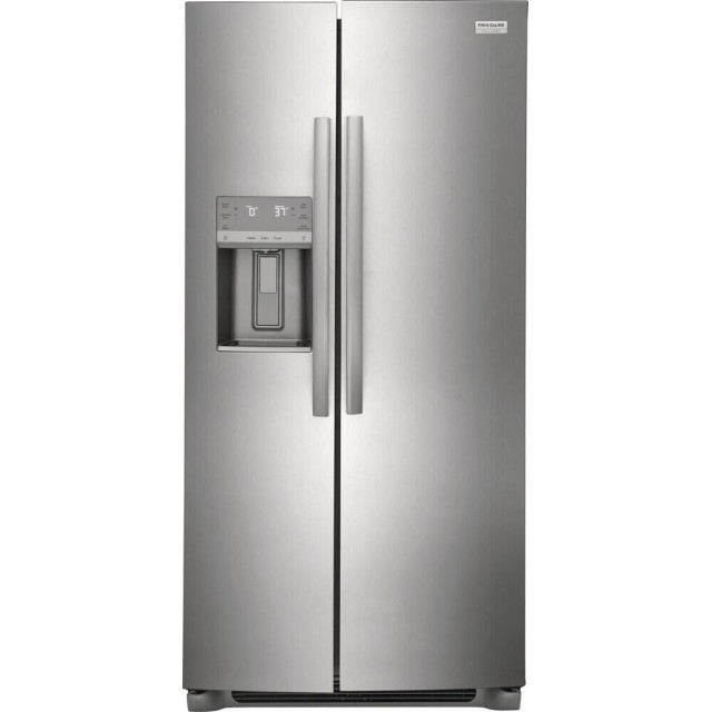 Frigidaire GRSS2352AF Gallery Series 33 Inch Freestanding Side by Side Refrigerator with 22.2 cu. ft. Capacity, 3 Glass Shelves, External Water Dispenser, Crisper Drawer, Ice Maker, Automatic Defrost, PurePour Water Filter in Stainless Steel