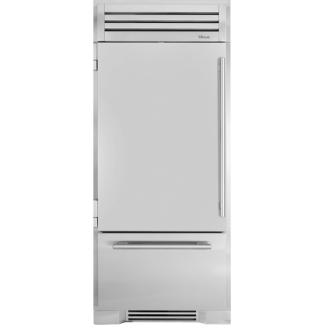True Residential TR-36RBF-L-SS-A 36 Inch Built-In Bottom Mount, Refrigerator with 17.5 cu.ft. Refrigeration Capacity, 5.1 cu. ft. Freezer Capacity, Built-In Ice Maker, Interior LED Lighting and Energy Efficient: Stainless Steel Solid Door, Left Hinge