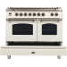ILVE UPDN100FDMPAY Nostalgie Series 40 Inch Freestanding Dual Fuel Range with Natural Gas, 5 Sealed Brass Burners, Double Ovens, 3.98 cu. ft. Total Oven Capacity, Griddle, in Antique White with Bronze Trim 