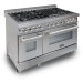ZLINE RASSN48 48 Inch Freestanding Dual Fuel Range with Natural Gas, 6 Sealed Burners, Double Ovens, 6 cu. ft. Total Oven Capacity, Griddle, Continuous Grates, Viewing Window, Cast Iron Grates, Sealed Burners, Porcelain Cooktop in Snow Stainless Steel