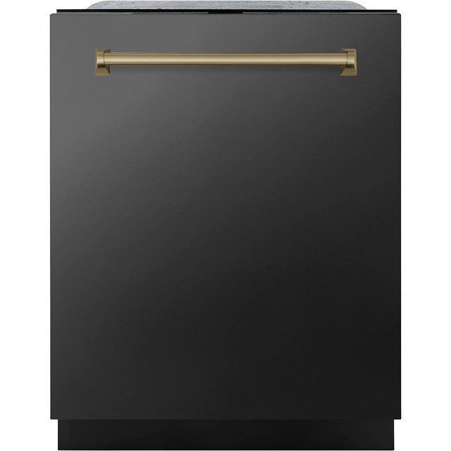 ZLINE DWMTZ-BS-24-CB Autograph Edition 24" 3rd Rack Top Touch Control Tall Tub Dishwasher in Black Stainless Steel with Champagne Bronze Handle, 45dBa 