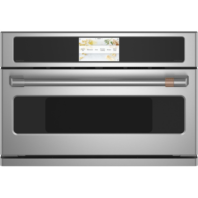 Cafe CSB913P2NS1 30 Inch 5-in-1 Single Electric Wall Oven with 120V Advantium® Cooking Technology, Halogen Lighting,True European Convection, Steam Cooking, Steam Cleaning, 175 Programmed Menu Selections, and LCD Touch Display: Stainless Steel