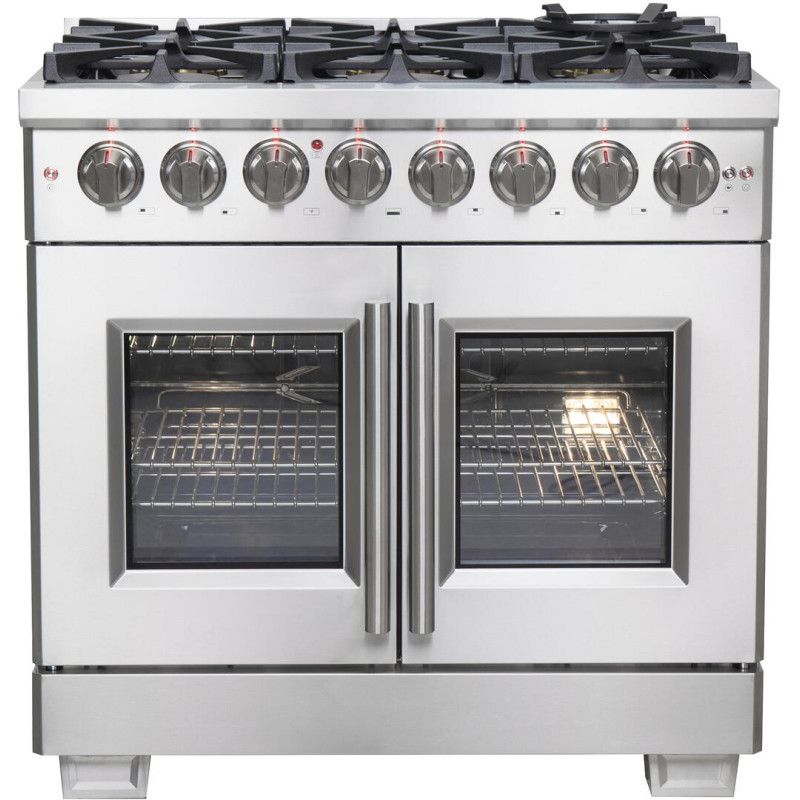 Forno FFSGS638736 Capriasca 36 in. Freestanding French Door Double Oven  Dual Fuel Range with 6 Burners