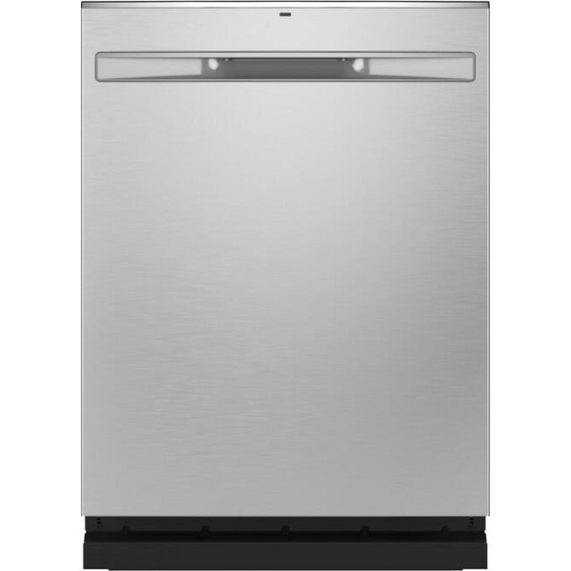 GE GDP665SYNFS 24 Inch Built-In Pocket Handle Dishwasher with 5 Wash Cycles, 16 Place Settings, 45 dBA Noise Level, Hard Food Disposer, Soil Sensor, Piranha Hard Food Disposer, Fingerprint-Proof, Bottle Jets, Dry Boost, Autosense Cycle, in Stainless Steel