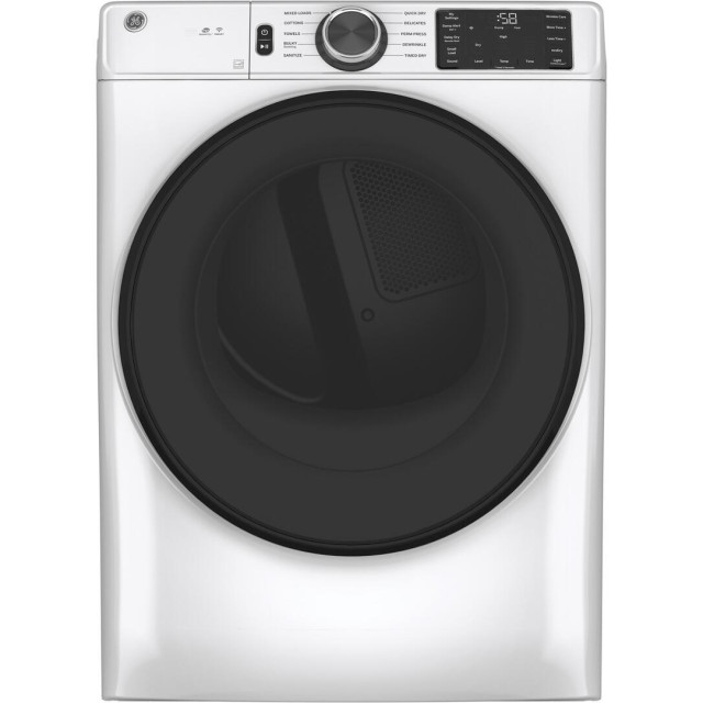 GE GFD55GSSNWW 28 Inch Gas Smart Dryer with 7.8 Cu. Ft. Capacity, Wi-Fi, 10 Dryer Programs, Sensor Dry, Sanitize, Quick Dry, Delay Dry, Wrinkle Care, ADA Compliant, and Energy Star®: White