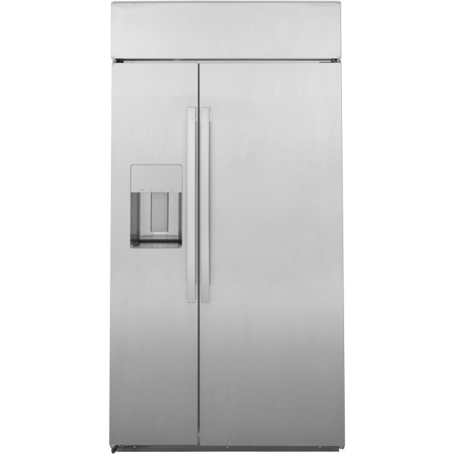 GE Profile PSB42YSNSS 42 Inch Smart Counter Depth Side by Side Refrigerator with 24.47 cu. ft. Capacity, 3 Glass Shelves, External Water Dispenser, Ice Maker, Automatic Defrost, Door Alarm, Hands-Free Autofill, LED Lighting in Stainless Steel