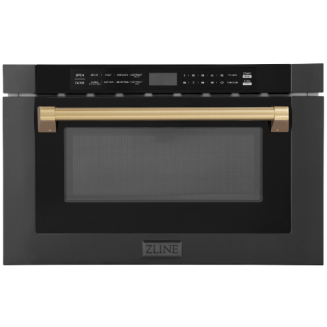 ZLINE MWDZ-1-BS-H-CB Autograph Edition 24" 1.2 cu. ft. Built-in Microwave Drawer in Black Stainless Steel and Champagne Bronze Accents