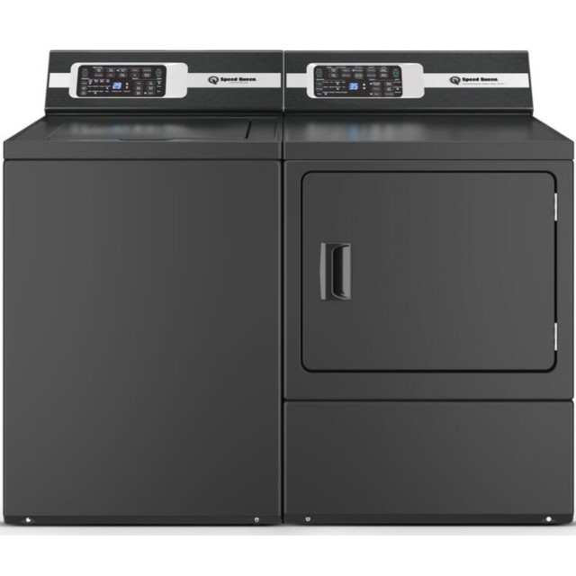 Speed Queen TR7003BN 26 Inch Top Load Washer with 3.2 cu. ft. Capacity and DR7004BG Sanitizing Gas Dryer with Pet Plus™, Steam Over-dry Protection Technology, ENERGY STAR® Certified, 7-Year Warranty, in Matte Black