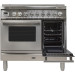 Ilve UPDW90FDMPI Professional Plus Series 36" Stainless Steel Free Standing Dual Fuel Natural Gas Range with Chrome Trim