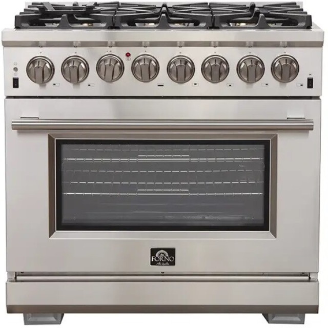 Forno FFSGS6187-36 Capriasca 36 in. 5.36 cu. ft. Gas Range with 6-Gas Burners and Electric 240-Volt Oven in Stainless Steel