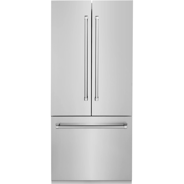 ZLINE RBIV30436 36 Inch Counter Depth Built-In French Door Refrigerator with 19.6 cu. Ft. Capacity, Internal Water Dispenser, Adjustable Shelves, CrispControl Drawer, Digital ChillControl, and ENERGY STAR®, in Stainless Steel