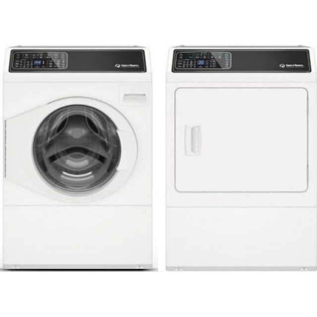 Speed Queen FF7008WN 27 Inch Front Load Washer with 3.5 cu. ft. Capacity and DF7000WG  27 Inch Gas Dryer with 7 cu. ft. Capacity, Extreme Tested Electronic Controls, 5 Year Warranty, in White