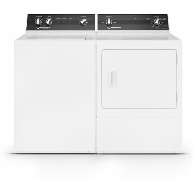 Speed Queen TR5003WN 26 Inch Top Load Washer with 3.2 cu. ft. Capacity and DR5003WE 27 Inch Electric Dryer with 7 cu. ft. Capacity, 9 Dry Cycles, 4 Temperature Settings, Energy Star Certified, in White