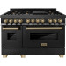 ZLINE RABZ48CB Autograph Edition 48 Inch Dual Fuel Range with 7 Italian Burners, 6.0 Cu. Ft. Total Oven Capacity, Convection Oven, Porcelain Cooktop, Stay-Put Hinges, Electronic Spark Ignition, Scratch Resistant, and ETL Listed: Champagne Bronze Accents