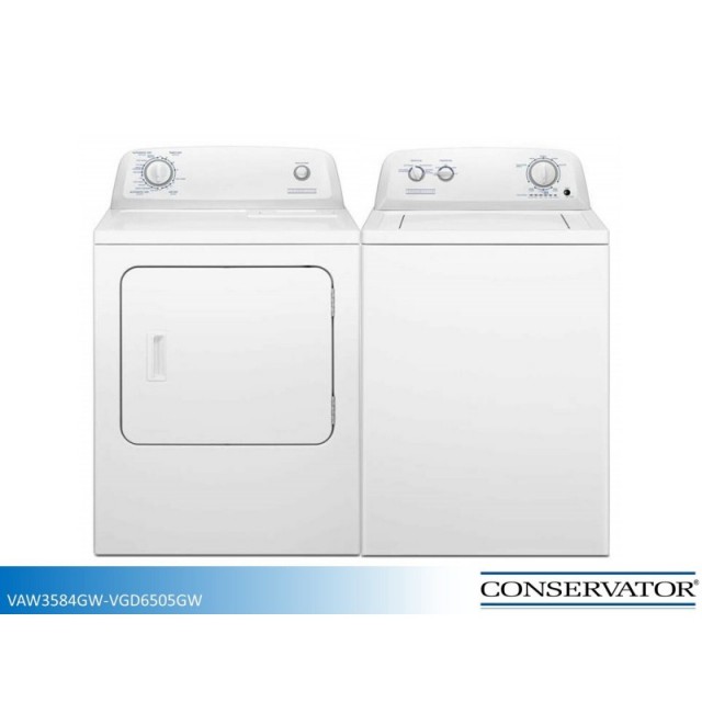 Crosley VAW3584GW Conservator 3.5 Cu. Ft. Top Load Washer and VGD6505GW 6.5 CU.FT. GAS Dryer in WHITE