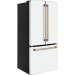 Cafe CWE19SP4NW2 33 Inch Counter Depth French Door Smart Refrigerator with 18.6 cu. ft. Capacity, Internal Water Dispenser, Ice Maker, TwinChill™ Evaporators, Temperature-Controlled Drawer: Matte White with Brushed Bronze Handles