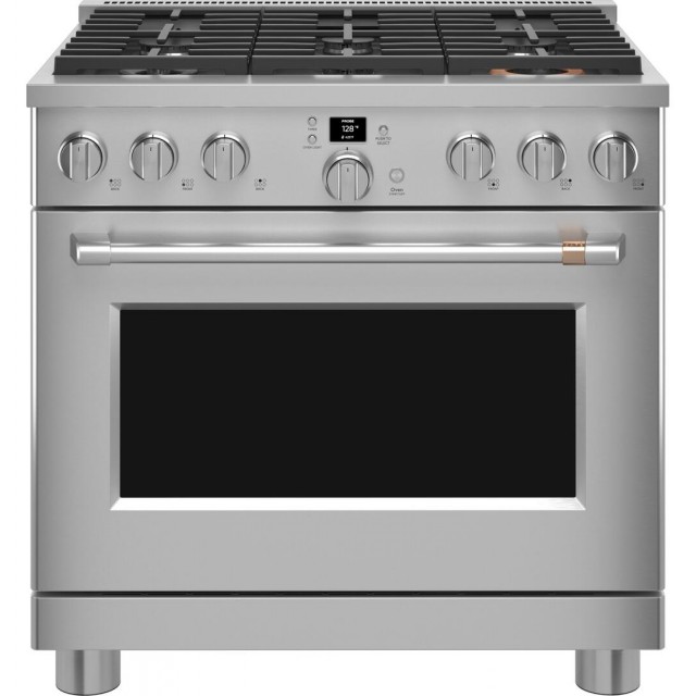Cafe CGY366P2TS1 Professional Collection Series 36 Inch Smart All Gas Range, 6 Sealed Burners, Wi-Fi Enabled, 6.2 cu. ft. Total Capacity, Convection Oven, Continuous Grates, Viewing Window, Wi-Fi Connection, Convection Mode, in Stainless Steel