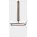 Cafe CWE19SP4NW2 33 Inch Counter Depth French Door Smart Refrigerator with 18.6 cu. ft. Capacity, Internal Water Dispenser, Ice Maker, TwinChill™ Evaporators, Temperature-Controlled Drawer: Matte White with Brushed Bronze Handles