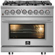 Forno FFSGS638736 Capriasca 36 in. Freestanding French Door Double Oven  Dual Fuel Range with 6 Burners