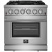 Forno FFSGS623930 30 Inch All Gas Range, 5 Sealed Burners, 4.32 cu. ft. Total Oven Capacity, Convection Oven, Viewing Window, Continuous Grates, Convection Cooking, Sealed Burners, Halogen Lighting, Continuous Cast Iron Grates, in Stainless Steel