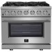 Forno FFSGS623936 36 Inch All Gas Range with Natural Gas, 6 Sealed Burners, 5.36 cu. ft. Total Oven Capacity, Convection Oven, Continuous Grates, Convection Cooking, Sealed Burners, Halogen Lighting, Illuminated Zinc Knobs in Stainless Steel