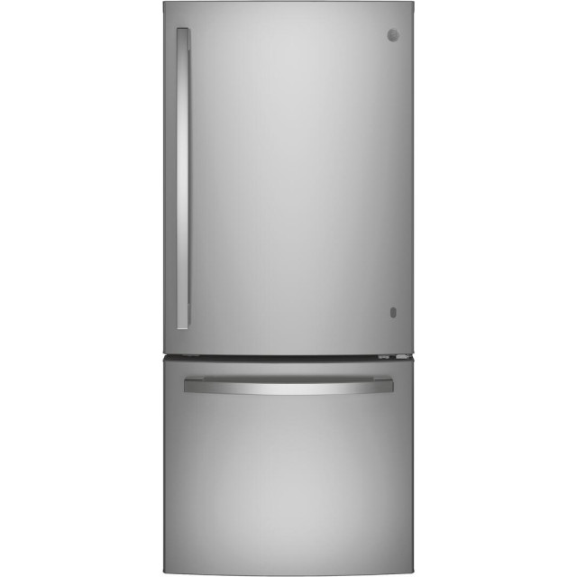 GE GBE21DYKFS 30 Inch Bottom Freezer Refrigerator with 21 cu. ft. Total Capacity, 6.04 cu. ft. Freezer Capacity, Glass Shelves, Crisper Drawer, Fingerprint Resist in Fingerprint Resistant Stainless Steel