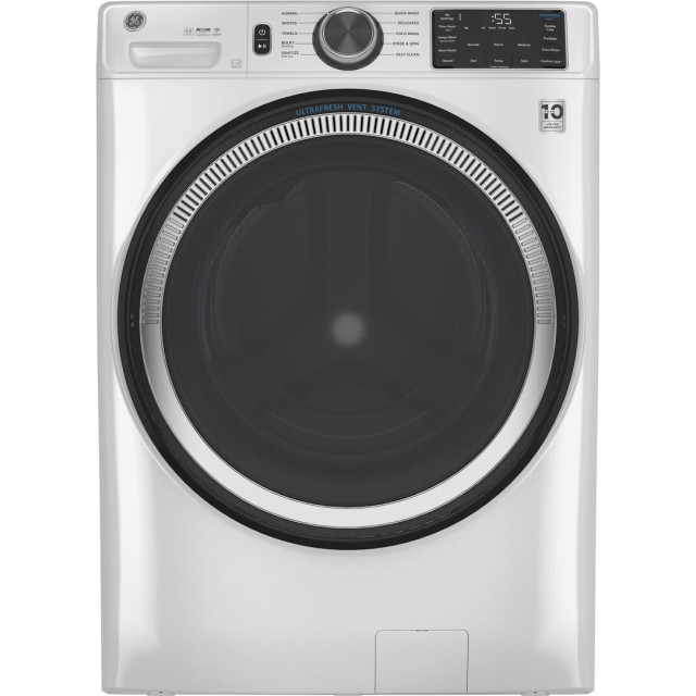 GE GFW550SSNWW 28 Inch Smart Front Load Washer with 4.8 cu. ft. Capacity, Wi-Fi Enabled, 10 Wash Cycles, 1300 RPM, UltraFresh Vent System With OdorBlock, Stainless Steel Drum, Sanitize with Oxi, Spin Speed, Dynamic Balancing Technology in White