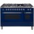 ILVE UPN120FDMPBLX Nostalgie Series 48 Inch Dual Fuel Range with Natural Gas, 7 Sealed Brass Burners, Double Ovens, 4.99 cu. ft. Total Oven Capacity, Griddle, Oven: Defrost Function, Interchangeable Griddle with Burner Grate in Blue with Chrome Trim