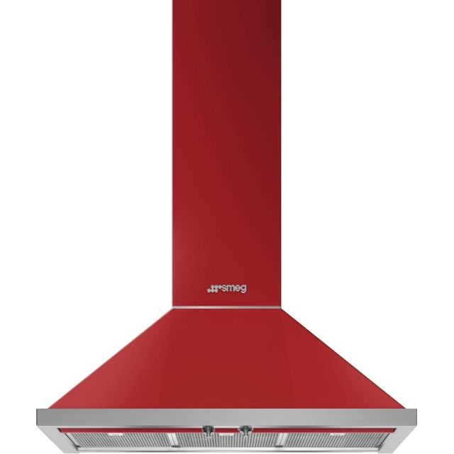 Smeg KPF36URD Portofino Series 36 Inch Wall Mount Ducted Hood with 600 CFM, LED Lights, Bright LED Lighting, Stainless Steel Grease Filters in Red