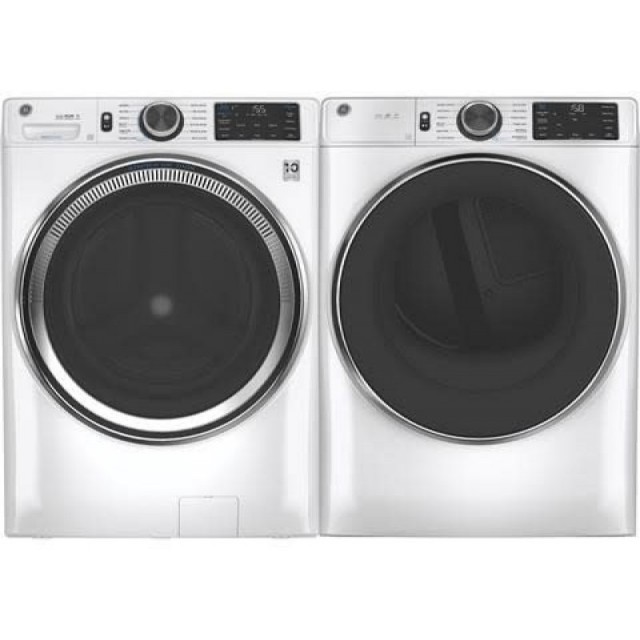 GE GFW650SSNWW 28 Inch Front Load Smart Washer and GFD65GSSNWW 28 Inch Gas Smart Dryer with 7.8 Cu. Ft. Capacity, in White