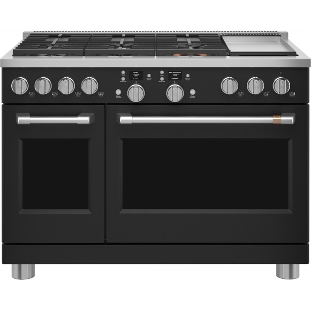 Cafe C2Y486P3TD1 Professional Series  48 Inch Smart Professional Dual Fuel Range with 6 Sealed Burners, Double Oven, 8.25 Cu. Ft. Total Capacity, True Convection with Reverse Air, Self Clean+Steam Option, Wi-Fi, Tri-Ring Burner: Matte Black