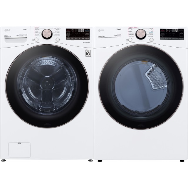 LG WM4200HWA 27 in. 5 cu. ft. White Ultra Large Capacity Front Load Washing Machine and DLEX4200W 7.4 cu. ft. Ultra Large Capacity, Stackable, Electric Vented Dryer with Sensor Dry, TurboSteam & Wi-Fi Enabled, in White