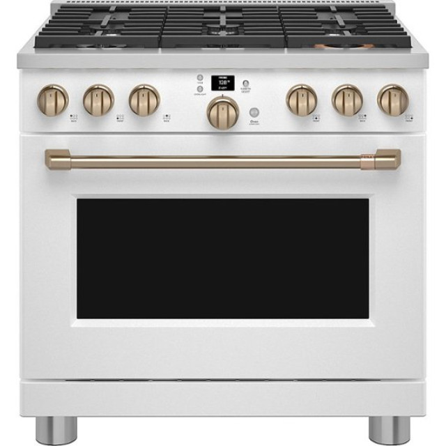 Café - CGY366P4TW2 6.2 Cu. Ft. Freestanding Gas Convection Range with 6 Burners, Customizable - Matte White