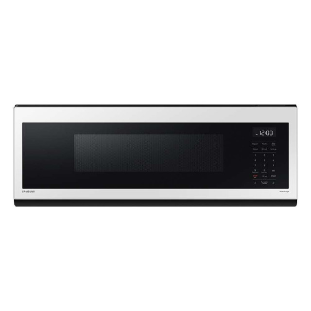 Samsung - ME11CB751012, BESPOKE 1.1 cu. ft SLIM Over-the-Range Microwave with 400 CFM Hood Ventilation, Wi-Fi and Voice Control - White Glass