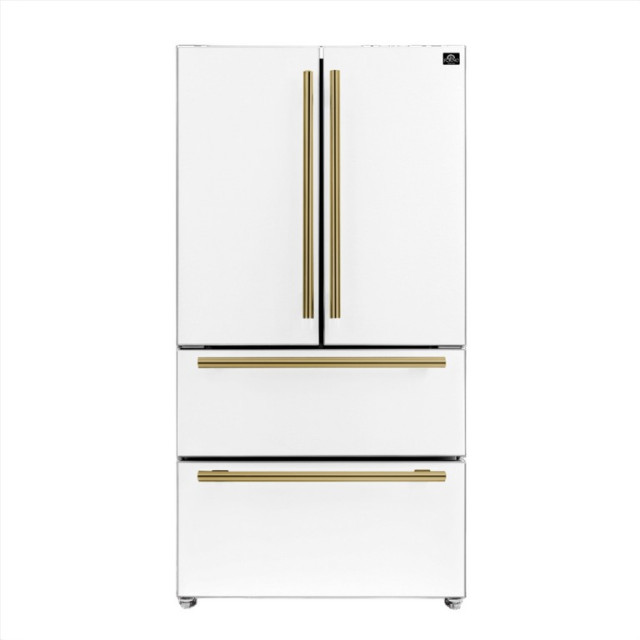 Forno Espresso  FFRBI1820-36WHT 36" 19.2 cu. ft. Refrigerator in White with Antique Brass Handles