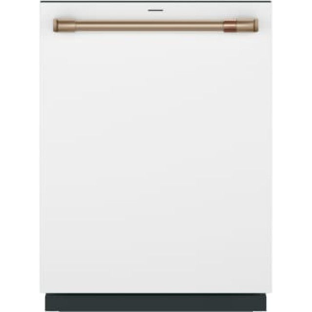 Cafe CDT858P4VW2 24 Inch Fully Integrated Built-In Smart Dishwasher with 16 Place Setting Capacity, 6 Wash Cycles, 44 dBA Noise Level, and Ultra Wash: Matte White with Brushed Bronze Handles