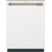 Cafe CDT858P4VW2 24 Inch Fully Integrated Built-In Smart Dishwasher with 16 Place Setting Capacity, 6 Wash Cycles, 44 dBA Noise Level, and Ultra Wash: Matte White with Brushed Bronze Handles