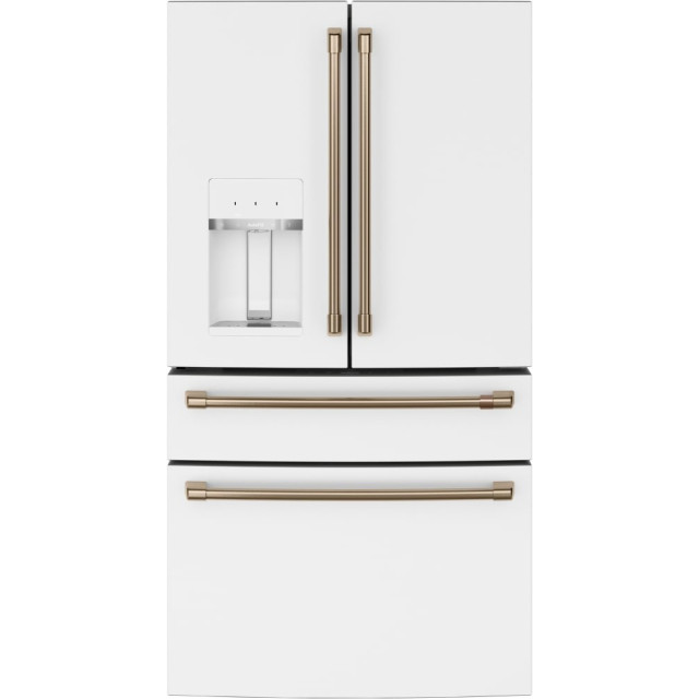 Cafe CXE22DP4PW2 36 Inch Counter Depth 4-Door French Door Smart Refrigerator with 22.3 Cu. Ft. Total Capacity, Hands-Free Autofill, Humidity Control System, Convertible Drawer, Multiflow Air System and ENERGY STAR®: Matte White