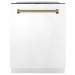 ZLINE DWMTZ-WM-24-CB Autograph Edition 24 in. Monument Series 3rd Rack Top Touch Control Tall Tub Dishwasher in White Matte with Champagne Bronze Handle, 45dBa