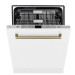 ZLINE DWMTZ-WM-24-CB Autograph Edition 24 in. Monument Series 3rd Rack Top Touch Control Tall Tub Dishwasher in White Matte with Champagne Bronze Handle, 45dBa