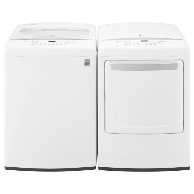 LG WT1501CW 4.5 cu. ft. High-Efficiency Top Load Washer and LG DLG1502W 7.3 cu. ft. Gas Dryer with Front Control in White