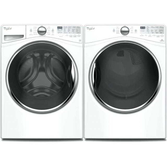Whirlpool WGD8540FW 7.4 cu ft Stackable Gas Dryer with Steam Cycle (White) Whirlpool WFW92HEFW 4.5 cu. ft. High-Efficiency Front Load Washer with Steam in White, ENERGY STAR