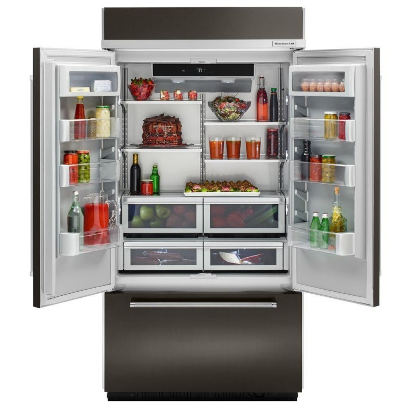 Kitchenaid Kbfn502ebs 24 2 Cu Ft French Door Refrigerator With 4 Cantilever Glass Shelves Preserva Food Care System Automatic Ice Maker Platinum