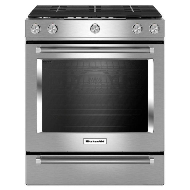 KitchenAid KSGG700ESS 30 in. 5.8 cu. ft. Slide-In Gas Range with Self-Cleaning Convection Oven in Stainless Steel