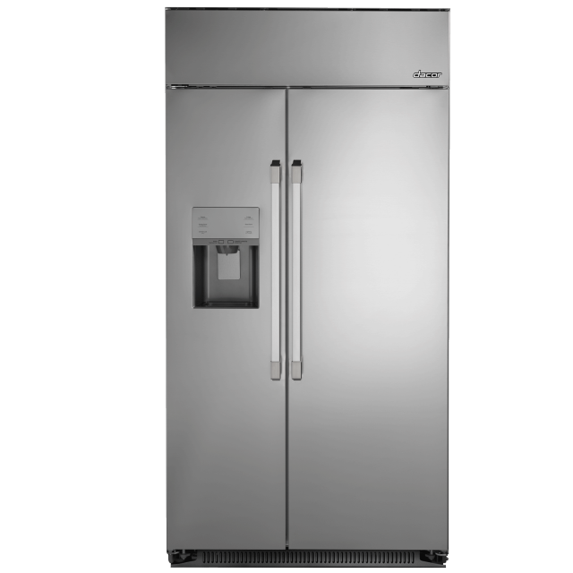 Dacor DYF42SBIWS 42" Built In Counter Depth Side-by-Side Refrigerator in Stainless Steel