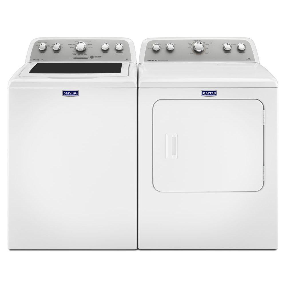 Maytag Mvwx655dw Bravos 4 3 Cu Ft High Efficiency Top Load Washer In White Maytag 7 0 Cu Ft Dryer With Sanitize Cycle Medx655dw White