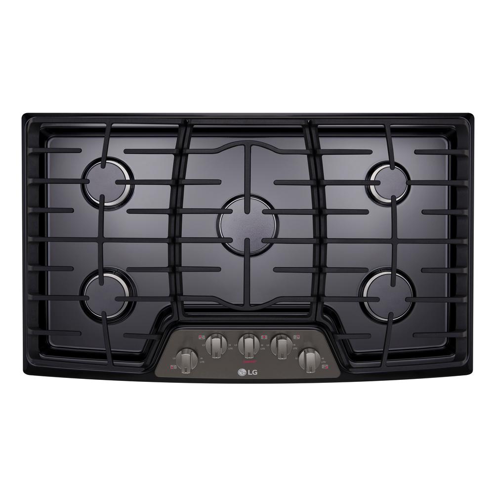 LG LCG3611BD 36 in. Gas Cooktop in Black Stainless Steel with 5 Burners