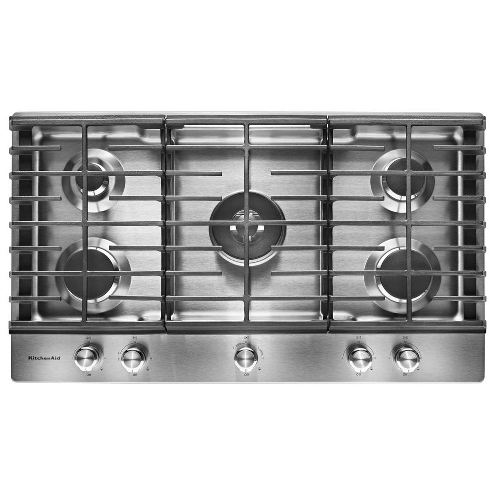 KitchenAid KCGS556ESS 36 in. Gas Cooktop in Stainless Steel with 5